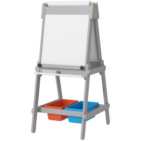 Childs Art Easel, Standing Easel w/ Paper Roll, Double Sided Magnetic Whiteboard & Chalkboard, Painting Gifts for Ages 3-8