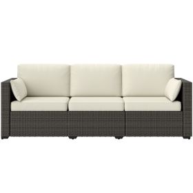 Patio Couch PE Wicker Deep Seating Outdoor Sofa with Removable Cushions, 3 Seater Rattan Sofa, Outdoor Furniture for Balcony, Deck