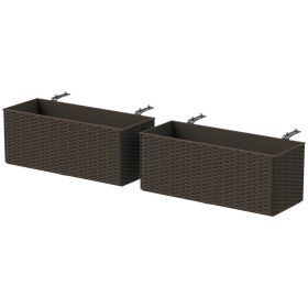 2 Pack 20 Inch Railing Flower Pots, Hanging Flower Pots with Hooks, Drainage Holes for Fence, Rattan Look, Brown