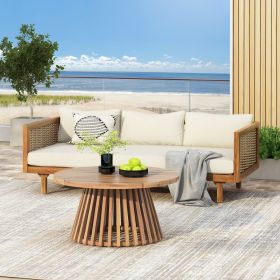 PATIO FURNITRE SETS : CLAREMONT 3 SEATER DAYBED + ACACIA WOOD TABLE (Color: as Pic)